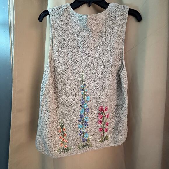 Northern Isles crochet embroidered linen blend button front vest woman's size L - Picture 1 of 5